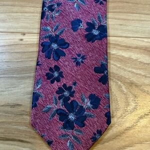 Bruno Piattelli Floral Silk Tie Red Navy 3.25” Handmade